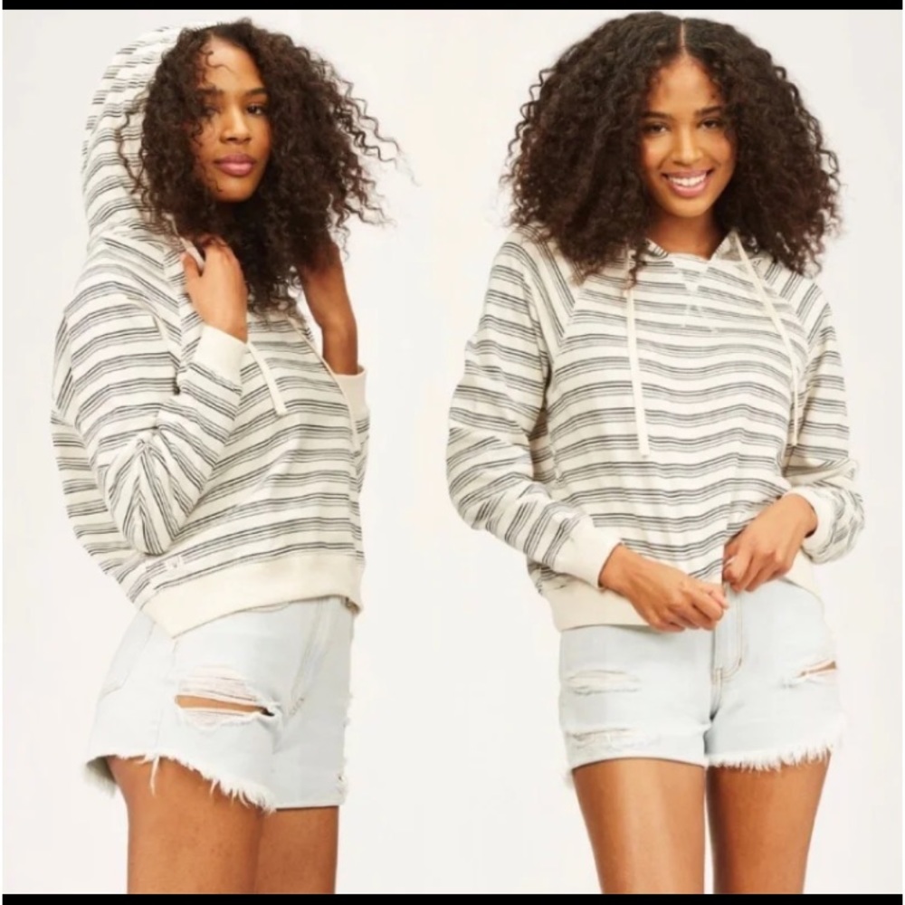 Billabong Surfline Pullover Hoodie Sweatshirt White Cap Allover Stripe Wmns Smll